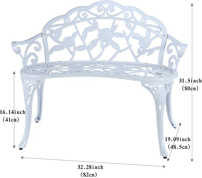Patio Balcony Bench Double Seat, Anti-Rust Cast Aluminum Patio Garden Bench - Image 3