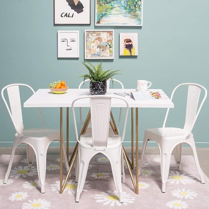 FDW | Set of 4 Metal Dining Chairs | Cream | Stackable Tolix Side Chairs - Image 7