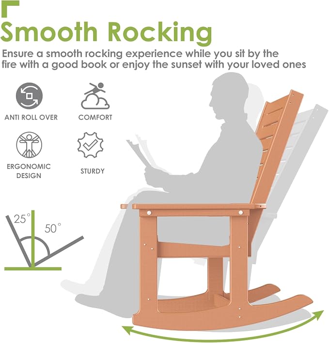 GREENVINES Outdoor Rocking Chairs | Set of 2 | Porch Rocker | HDPE Plastic | - Image 4