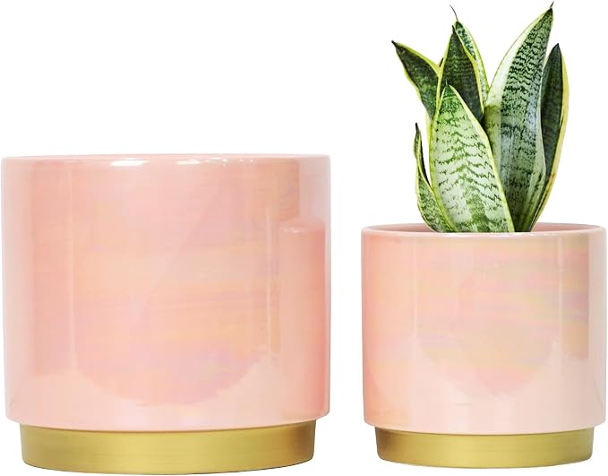 Gepege Pink Indoor Plant Pots for Plants, Ceramic Planter by Gepege