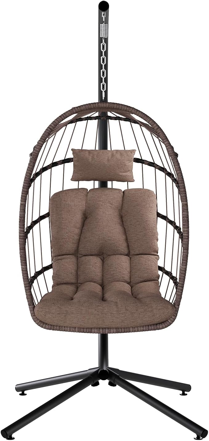 SWITTE Egg Chair Outdoor with Stand, Indoor Wicker Hanging Egg Swing Chair with - Image 8