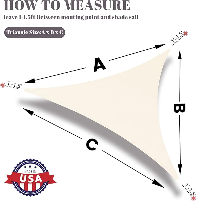 SUNLAX Custom Size 10'x18'x20.6' Beige Sun Shade Sail Right Triangle UV Block - Image 2