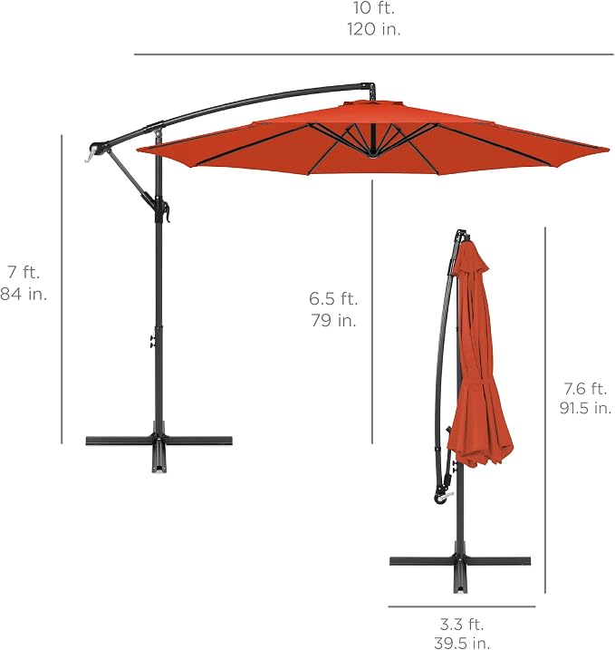 Best Choice Products 10ft Offset Cantilever Hanging Market Patio Umbrella - Image 7