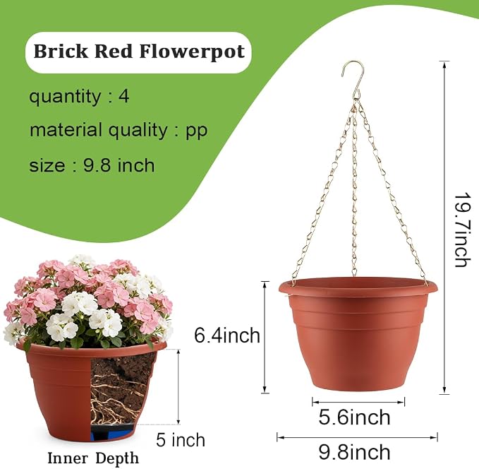 Hanging Planters 10 Inch, Self Watering Hanging Basket - Image 2