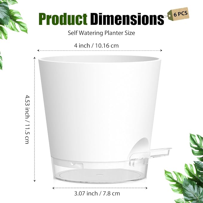 Plant Pots 4 Inch Self Watering Pots, 6 Pack Plastic Planters - Image 5