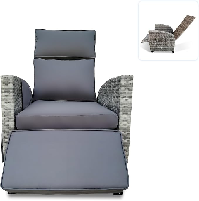 Wicker Outdoor Recliner | 145° Wicker Patio Reclining Chair - Image 9