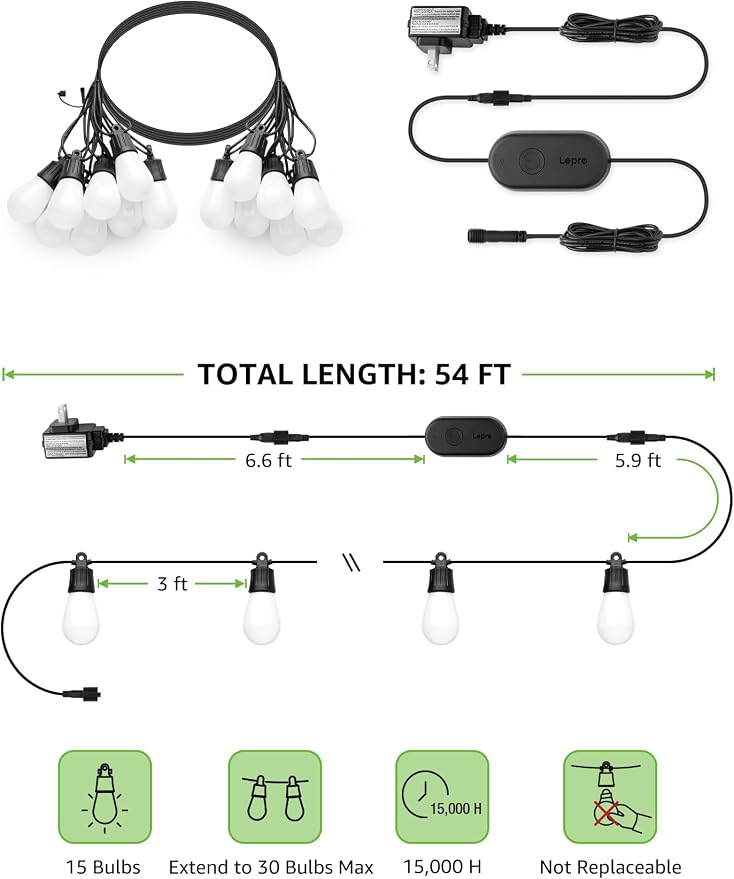Lepro ZB1 AI Smart Outdoor String Lights APP Control, 54 ft RGB+IC+Warm White - Image 3
