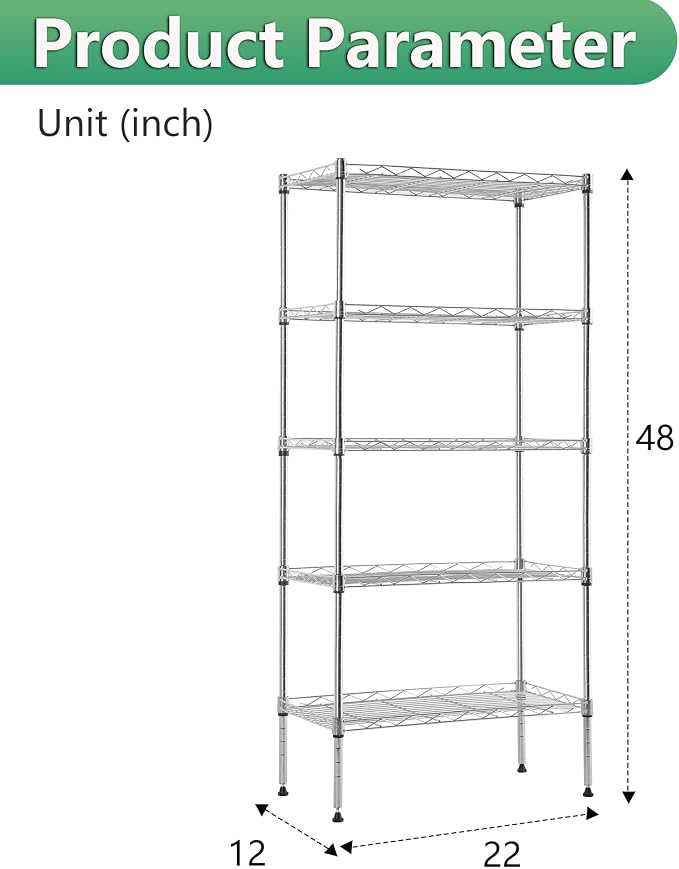 BestOffice | 5-Tier Wire Storage Shelves | 22x12x48 | Chrome | - Image 3