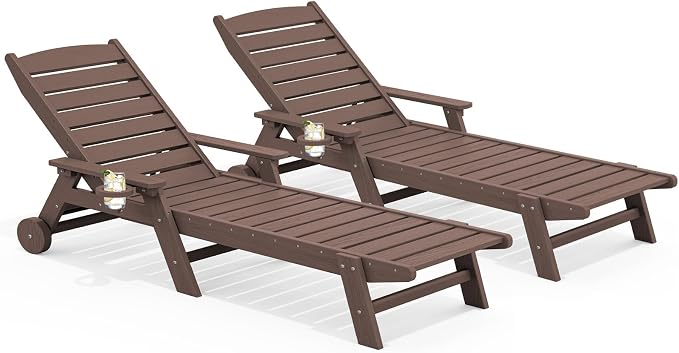 SERWALL Patio Chaise Lounge Chair Set of 2, Poly Lounge Chair by SERWALL