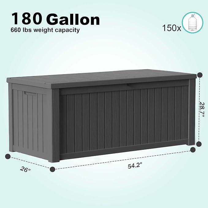 180 Gallon Resin Deck Box, Lockable Weatherproof Outdoor Storage Box - Image 3