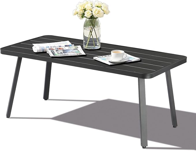 VINGLI Small Steel Outdoor Patio Coffee Table, Weather Resistant Metal Outdoor by VINGLI