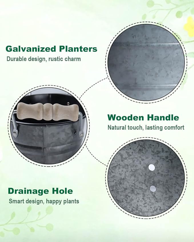 15 Inch Galvanized Planters for Outdoor Plants - Image 3