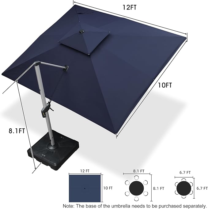 PURPLE LEAF 10' X 12' Patio Umbrella Outdoor Rectangle Umbrella Large - Image 8