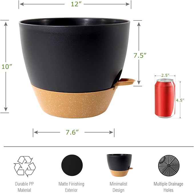 12inch 2Pack Large Self Watering Planters, Plastic Plant Pots - Image 2
