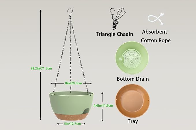 Hanging Planters 3-Pack, 8 Inch Self-Watering Hanging Pots - Image 2