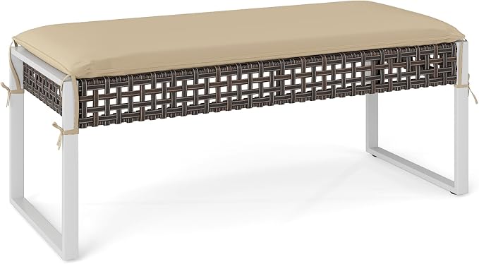 Tangkula Outdoor Ottoman, Patio Rattan Heavy Duty Wicker Footrest by TANGKULA