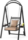 Tangkula Porch Swing with Stand, Outdoor Patio Swing with Heavy-Duty Metal Frame by TANGKULA
