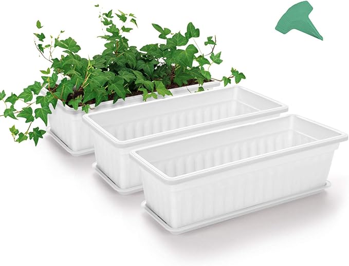 GROWNEER 3 Packs 17 Inches White Flower Window Box Plastic Vegetable Planters - Image 8