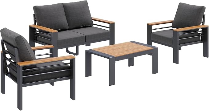 Aoxun Aluminum Outdoor Patio Furniture Set, 4 Seats Outdoor Sectional - Image 8