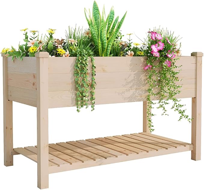 BIRASIL Outdoor Wood Raised Garden Bed, Elevated Reinforced Large Planter Box by BIRASIL