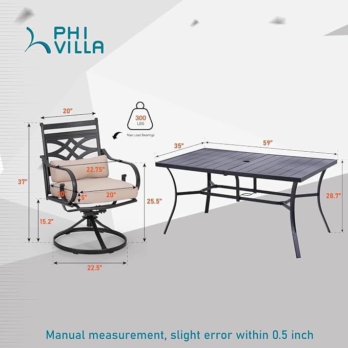 PHI VILLA 7 Pcs Patio Dining Sets, Outdoor Table Chair Set - Image 8