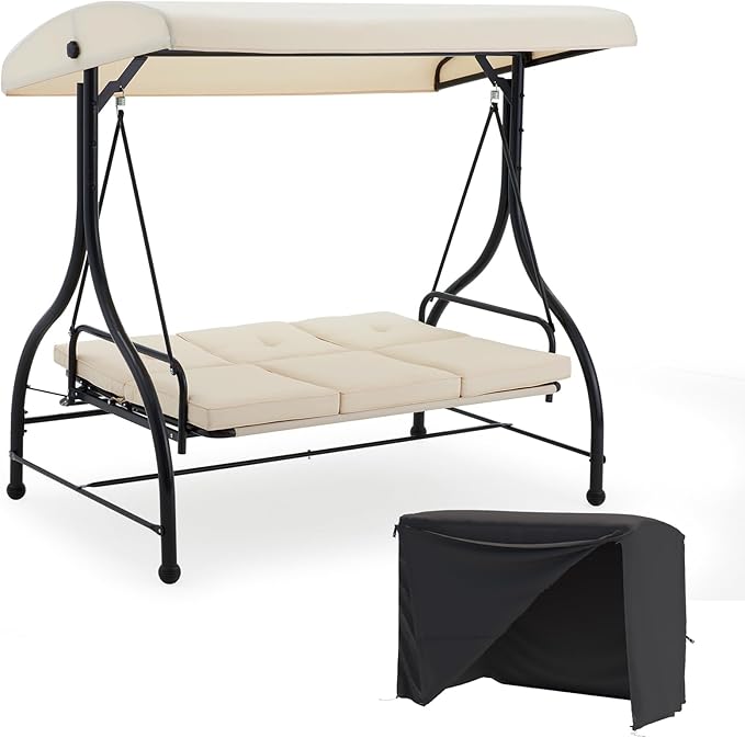 U-MAX Porch Swing with Cover, Patio Swing with Adjustable Backrest&Canopy 3 by U-MAX