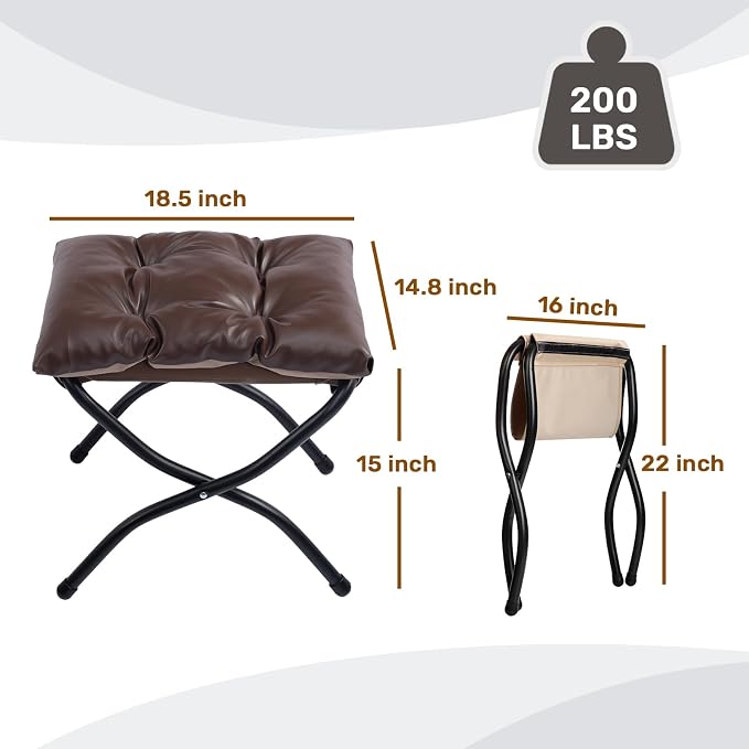 HollyHOME 15" H Folding Footrest Stool, Upholstered Foldable Ottoman - Image 3