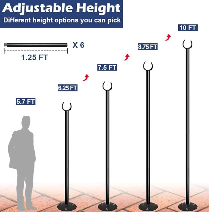 10FT String Light Pole for The Outdoor, Heavy Duty Metal Lighting Stand Pole - Image 3