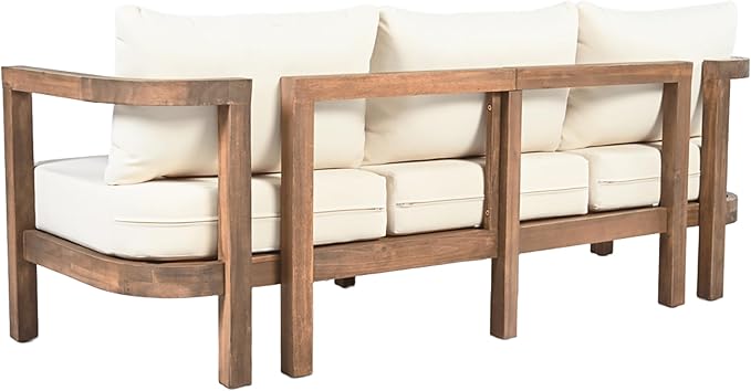 Merax 3 Seater Outdoor Acacia Wood Patio Sofa - Image 9