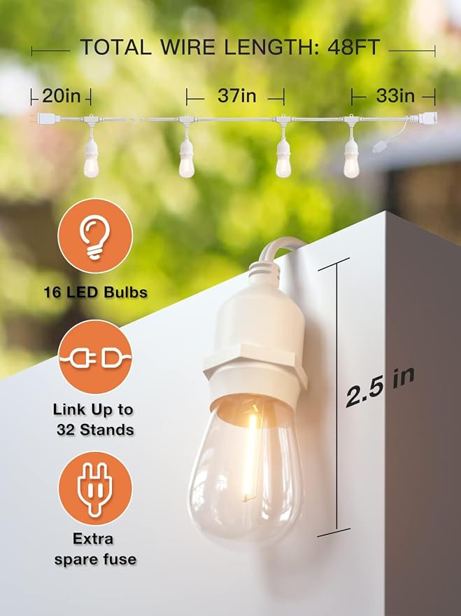 addlon 96FT LED Outdoor String Lights, Dimmable Edison Vintage Shatterproof - Image 5