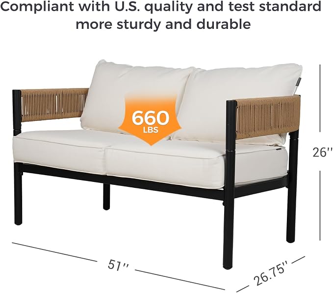Gand Patio Outdoor Loveseat, Wicker Conversation Set - Image 2