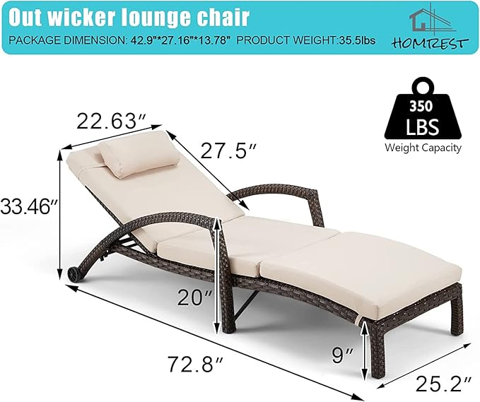 HOMREST Chaise Lounge Chairs Set of 2 - Image 2
