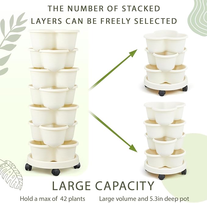 Umigy 2 Set Ivory 2 Set of 7 Tier Stackable Vertical Planters - Image 5