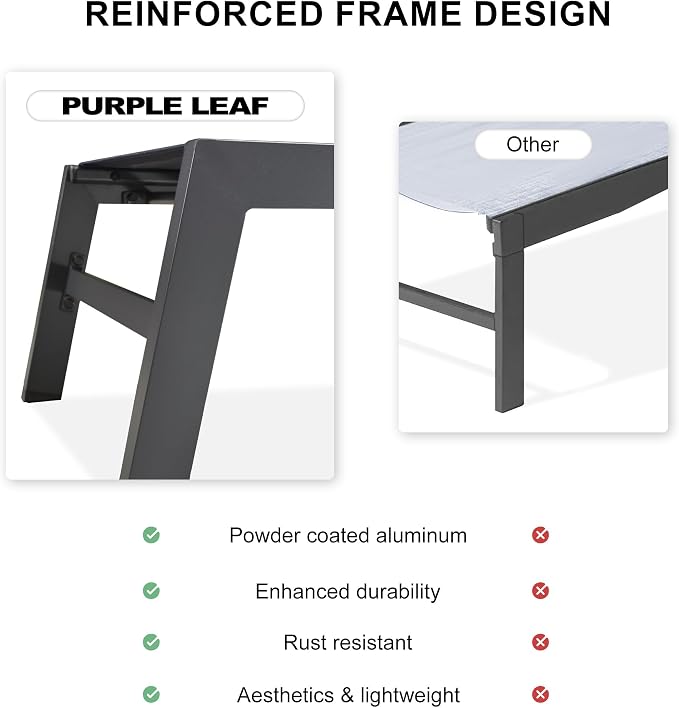 PURPLE LEAF Extra Large Outdoor Chaise Lounge 2 Pieces Aluminum Patio Lounge - Image 7