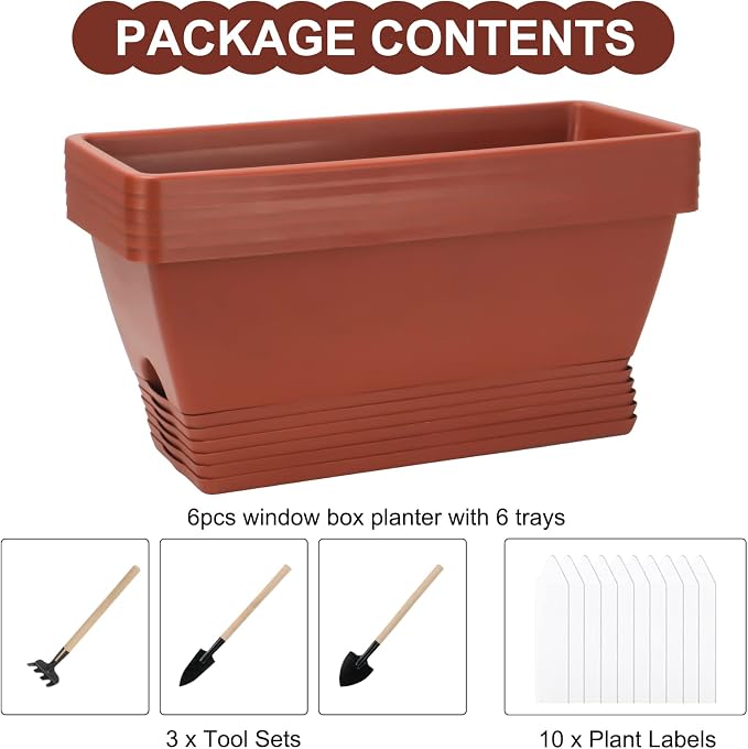 Window Box Planter, 6 Packs 17 Inches Rectangle Planters Box - Image 2