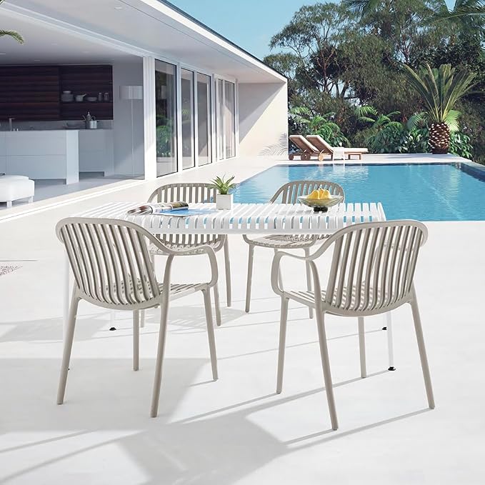 Modern Stackable Outdoor & Indoor Plastic Dining Chairs Set, Outdoor Breathable - Image 5