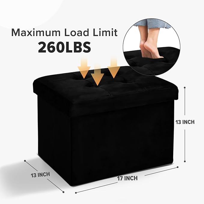 LINMAGCO Storage Ottoman Folding Foot Stool Velvet Foot Rest - Image 2
