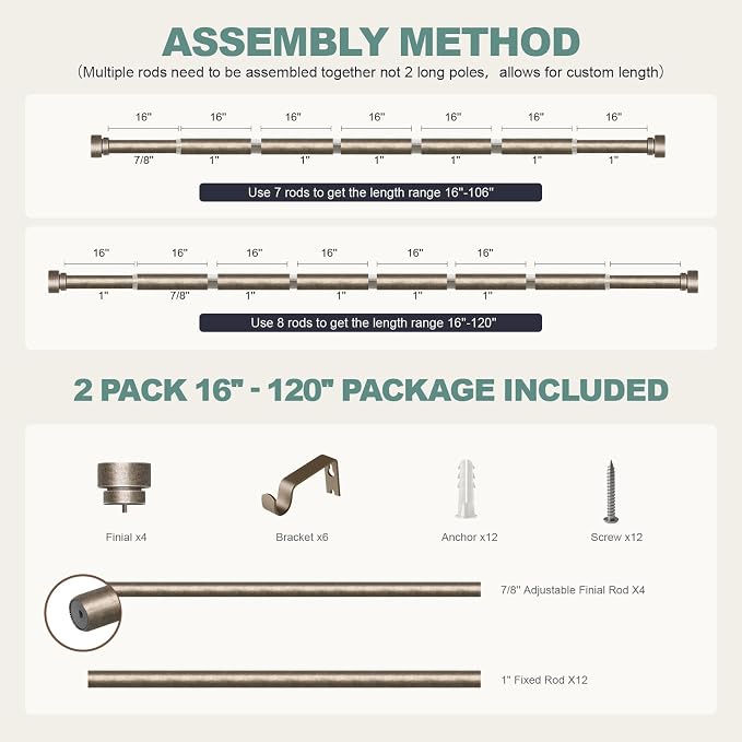 2 Pack Retro Silver Curtain Rods Set - Image 9