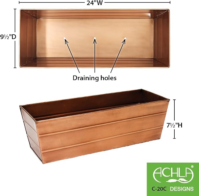 Achla Designs C-20C Copper Plated Flower Box, Medium Window Flowerbox Planter - Image 6