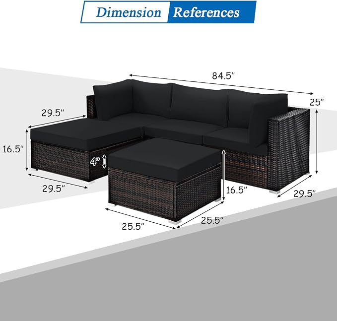 Tangkula 5 Piece Patio Rattan Furniture Set, Outdoor Sectional Rattan Sofa Set - Image 4