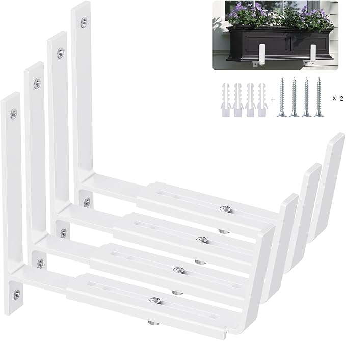 Y&M 4 Pack Adjustable Planter Box Brackets, Universal Window Box Brackets by YM