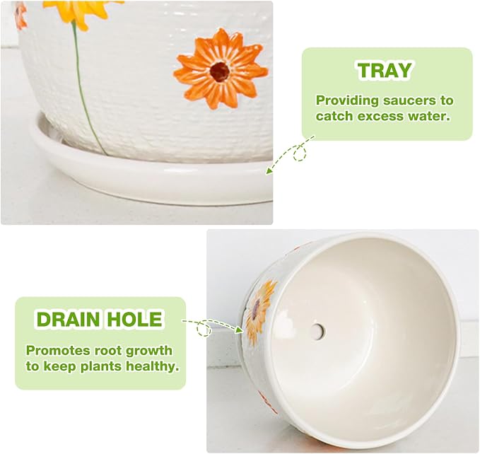 Ceramic Plant Pots Set of 3, 6.75/5.6/4.2 inch Planters - Image 3
