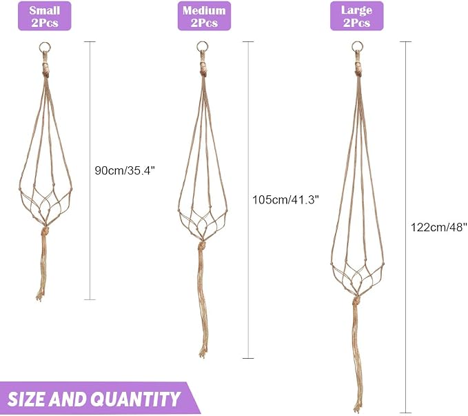 Swpeet 6 Pack 3 Sizes Macrame Hanging Planter Holder Plant Hanger - Image 2
