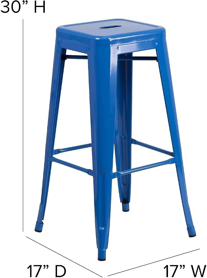 Flash Furniture Lily 4 Pack Commercial Grade 30" High Backless Blue Metal - Image 3