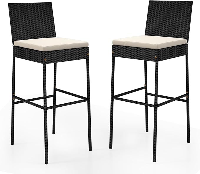 HAPPYGRILL Wicker Patio Barstools Set of 2, Outdoor Rattan Bar Chairs by HAPPYGRILL