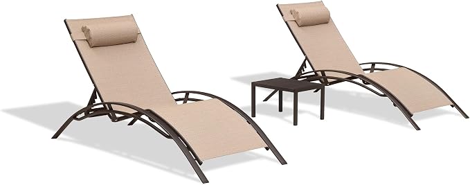 PURPLE LEAF Outdoor Oversized Chaise Lounge Chair Set of 3 Patio Pool Lounger by PURPLELEAF