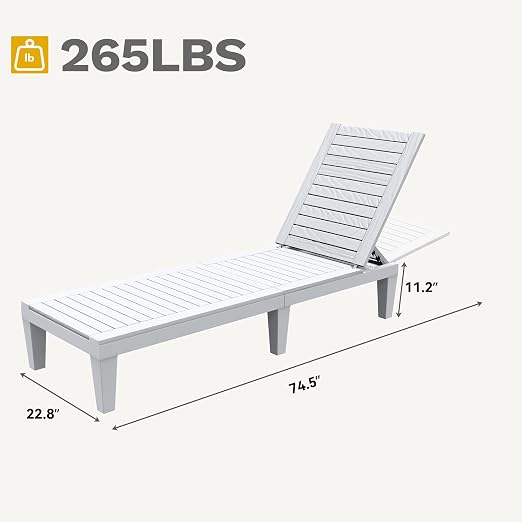 DWVO Outdoor Chaise Lounge, Pool Lounge Chair Set of 2 w/ 5-Level Backrest - Image 3