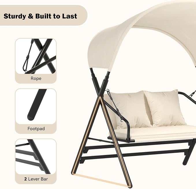 AECOJOY Outdoor Porch Swings for Adults 600LBS 2 Seat Patio Swings - Image 3