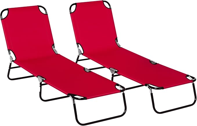 Outsunny 2 Piece Folding Chaise Lounge Pool Chairs, Outdoor Sun Tanning Chairs by Outsunny