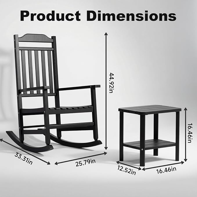 3 Piece Outdoor Rocking Bistro Set, Rocking Chairs Outdoor Furniture, Resin - Image 3